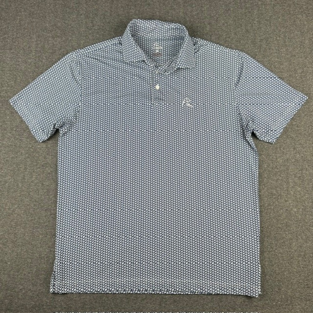 Rhoback Mens Performance Polo Shirt Blue White Geometric California Bear Size M